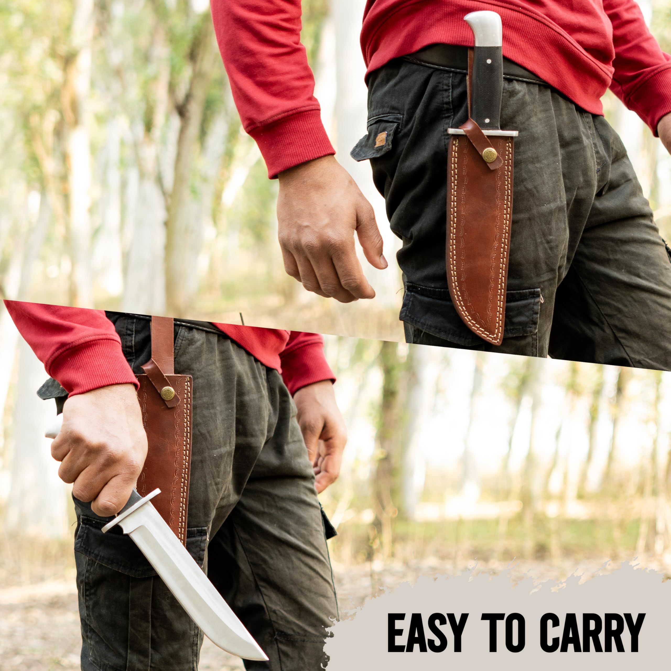 WARIVO KNIFE D2 13 Inch Full Tang Fixed Blade Bowie Knife with Leather Sheath - Suitable for Outdoor, Bushcraft, Survival, and Camping Knife with Black Micarta Handle
