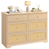 DWVO 6 Drawer Dressers & Chests of Drawers, Rattan Dresser for Room, Entryway, Hallway, Natural