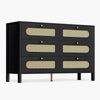 DWVO Buffet Cabinet Rattan - Storage with 6 Wood Storage Closet Dressers Chest - Coffee Bar with Drawer-Accent with Golden Handles for Living Room/Dining Room/Entryway-Black