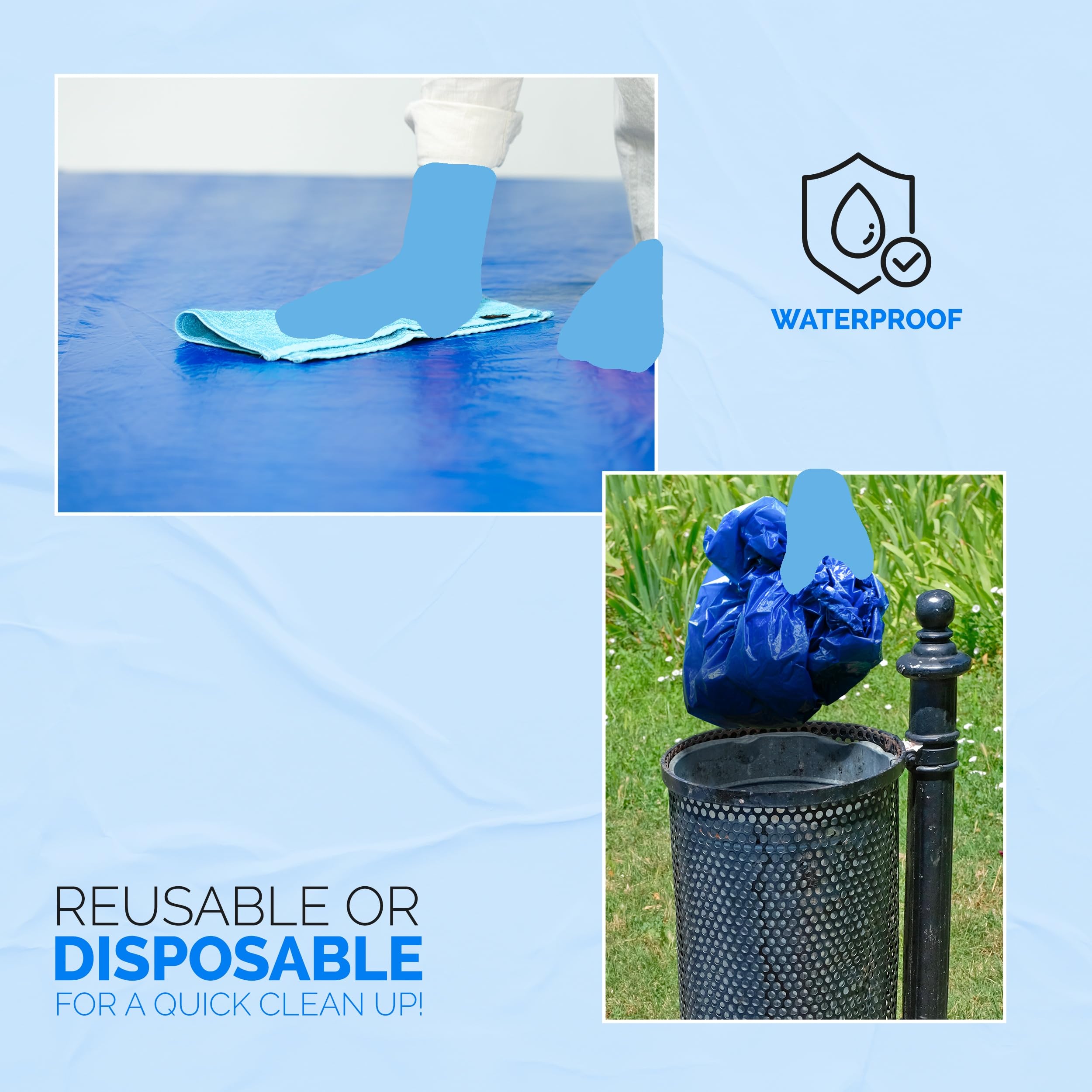 LINPRO 2Pk Plastic Table Cloths, 8ft Disposable Tablecloths for Parties & Folding Tables Waterproof Outdoor Fitted Camping Picnic Table Cover with Elastic Blue