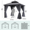 YITAHOME 10X10FT Hard Top Metal Gazebo Patios Double Roof Canopy Aluminum Frame Garden Gazebo Tent Curtains Netting for Patios Backyards Decks Lawns Gray