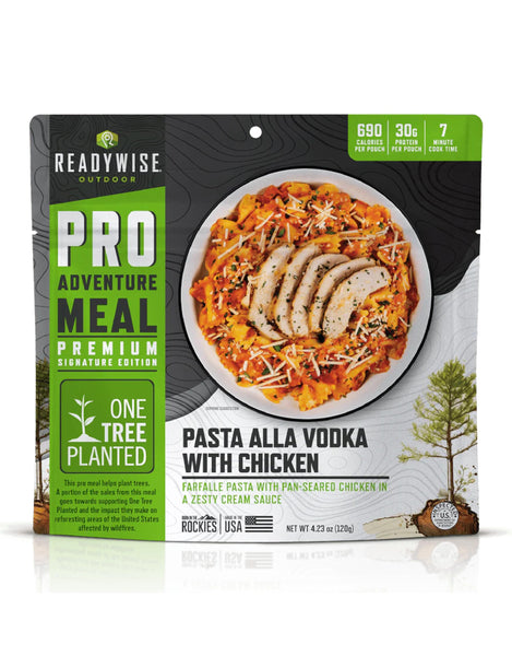 ReadyWise Outdoor Pro Adventure Meal Pasta alla Vodka with Chicken, Premium Freeze-Dried Food for Camping, Hiking, and Backpacking, 690 Calories, 30 Grams of Protein, 2 Servings, 1 Pouch