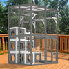 Wooden Window Catio Outdoor Cat Enclosure, Large Feral Cat Shelter for Mulitiple Cats, Walk In Cage With 7 Removable Napping Houses, Outside Cats Patio Enclosure Weatherproof Roof Gray