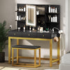 DWVO Vanity Desk with LED Lights Mirror & Power Outlet, Adjustable 3 Lights Modes, Makeup Table with Stool and Hidden Storage Shelves, 3 Drawers, Dressing Table Set with Chair, Upgraded, Black