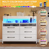 DWVO 6 Drawer Dressers with LED Light, Dresser & Chests of Drawers with Charging Station, Modern Dresser with Open Shelf Storage for Room, Entryway, Hallway, White