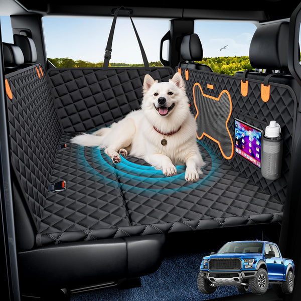 Geotick Truck Dog Seat Cover for Back Seat, Hard Bottom Dog Hammock Support to 450 lbs, Waterproof & Scratch-Proof Pet Bed Extender for Full Size Crew Cab Truck SUVs F150/RAM1500/Silverado, Black