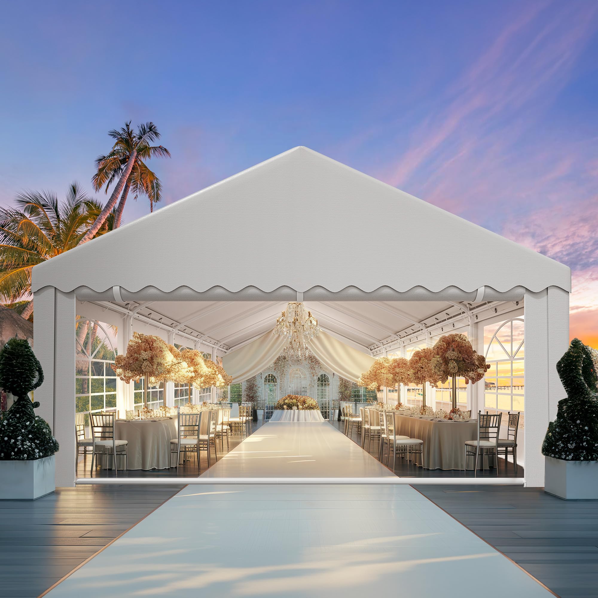 YITAHOME 16x32FT Party Tent Heavy Duty PVC Wedding Event Shelters White Upgraded Galvanized Ripple Canopy with Large Roof Removable Sidewalls & 3 Storage Bags 600D Oxford Commercial