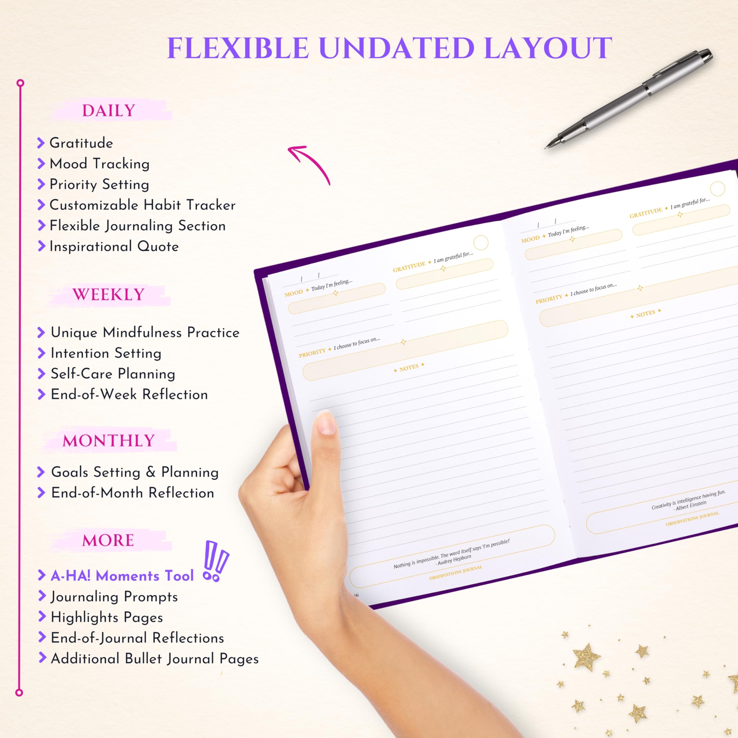 Gratitude Journal for Women & Men - Daily Mental Health Journal for Self Love, Mindfulness, Manifestation | Self Care & Spiritual Birthday Gift for Women | Guided Diary with Prompts - Observations