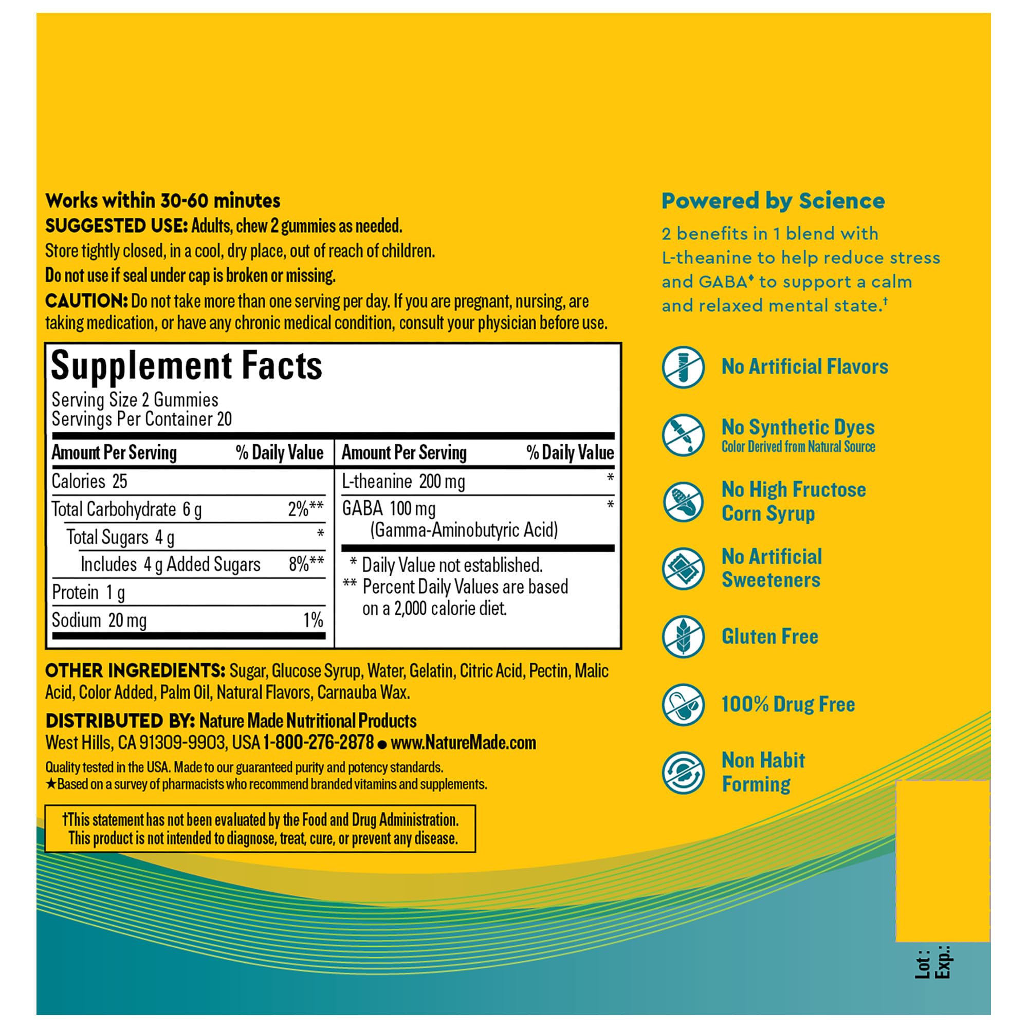 Nature Made Wellblends Stress Relief Gummies, L theanine 200mg to Help Reduce Stress, with GABA 100mg, Same Day Stress Support, 40 Strawberry Flavor Gummies