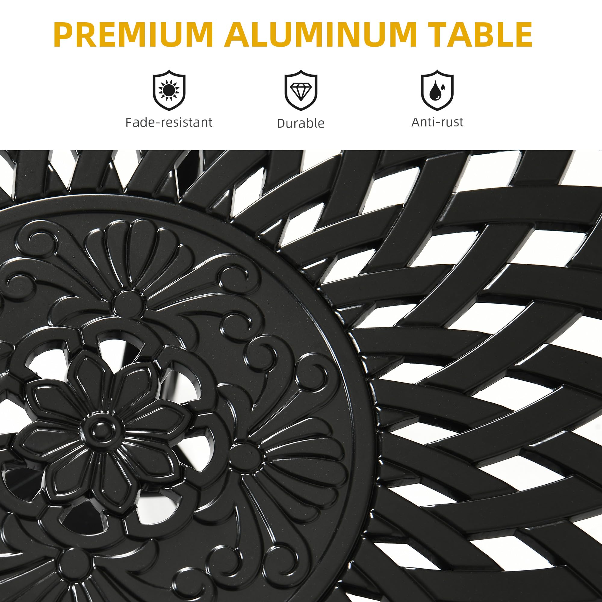 DWVO Outdoor Cast Aluminum Round Side Table, Patio Bistro Table with Adjustable Foot Pads for Backyard Garden Porch Balcony, Black