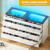 DWVO 8 Drawer Dresser with LED Light,White Marble Dresser, Modern 8 Chest of Drawers with Deep Drawers Glass Top High Gloss Surface, Storage Organizer Cabinet for Living Room, Bedroom