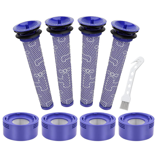 Kaulolado V8 V7 Animal Filter Replacement for Dyson V7 V8 Animal Absolute Motorhead Cordless Stick Vacuum Cleaner, 4 Post Filter, 4 Pre Filter and V8 V7 Roller Brush, Part # 965661-01 & 967478-01