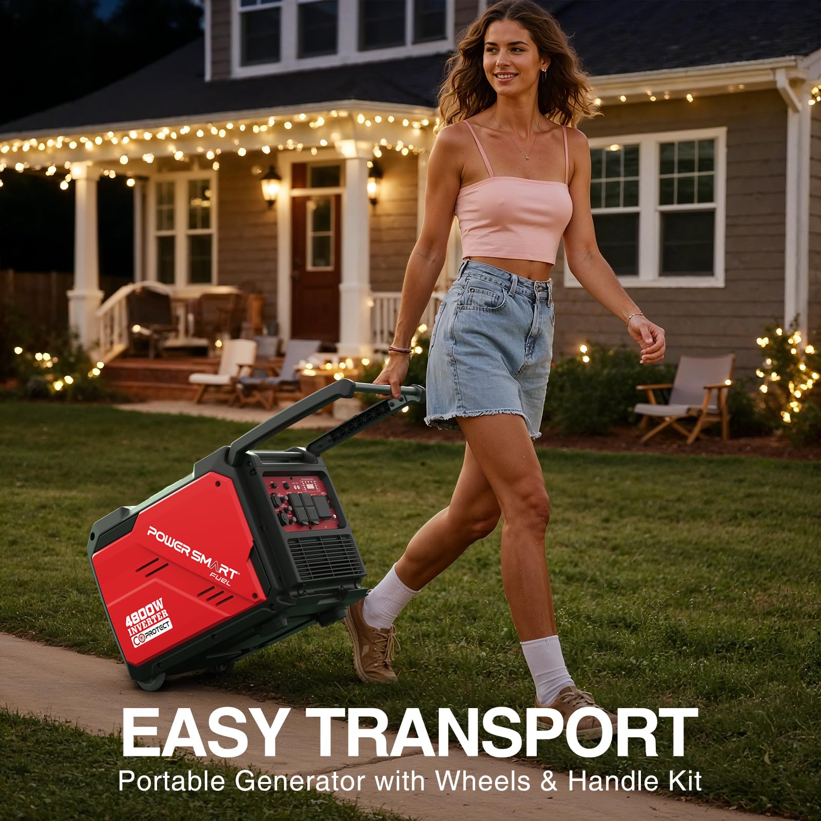 PowerSmart 4800-Watt Portable Inverter Generator with Wheels Handle Kit, CO Sensor, Quiet, 30 Amp for RV-Ready, HB5046C