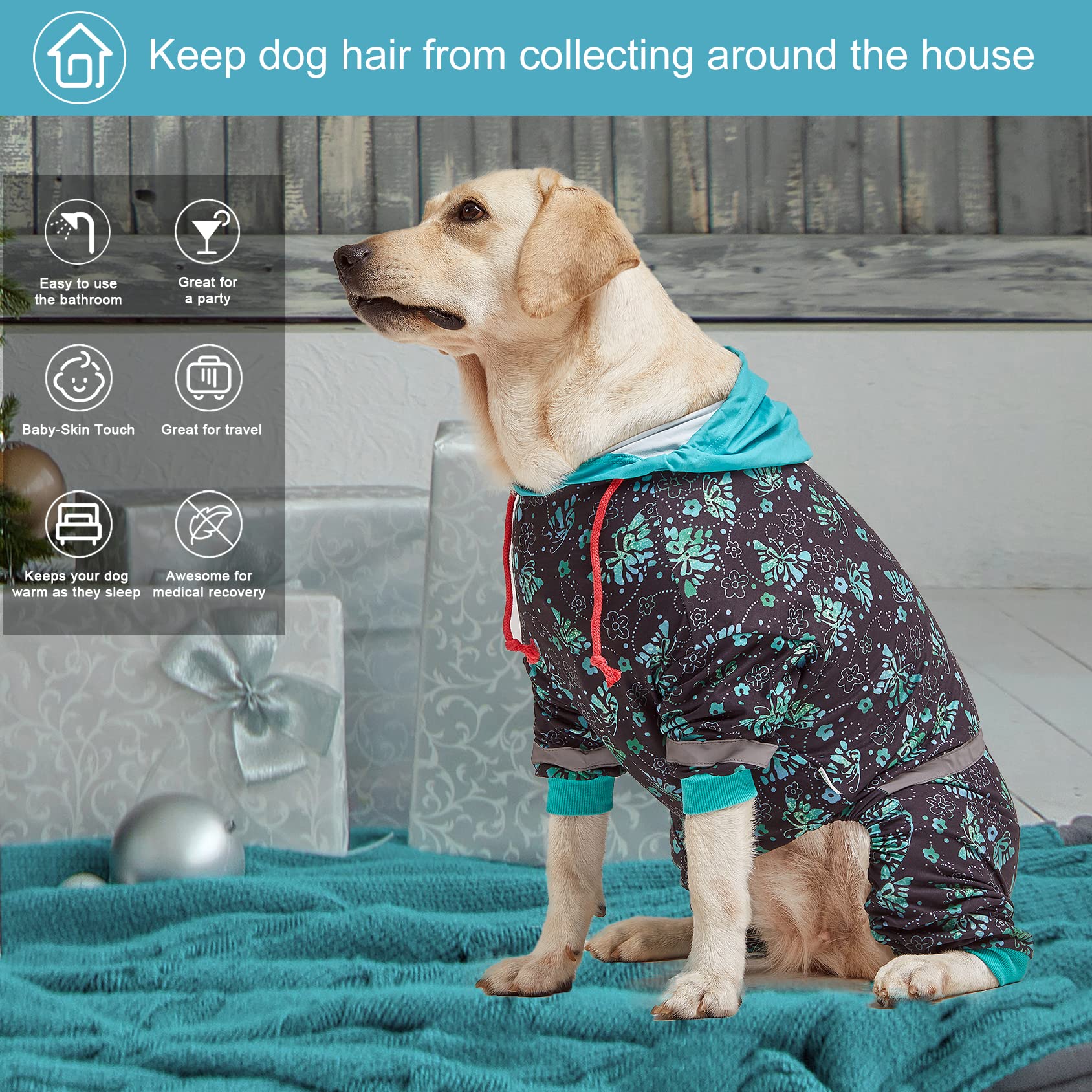 LovinPet Dog Pajamas, UV & Wound Care, Dog Anxiety Relief, Reflective Stripe, Butterflies and Rings Black Print, Post Surgery Pet PJ's, Large Breed Dog Onesie Pajamas, Large