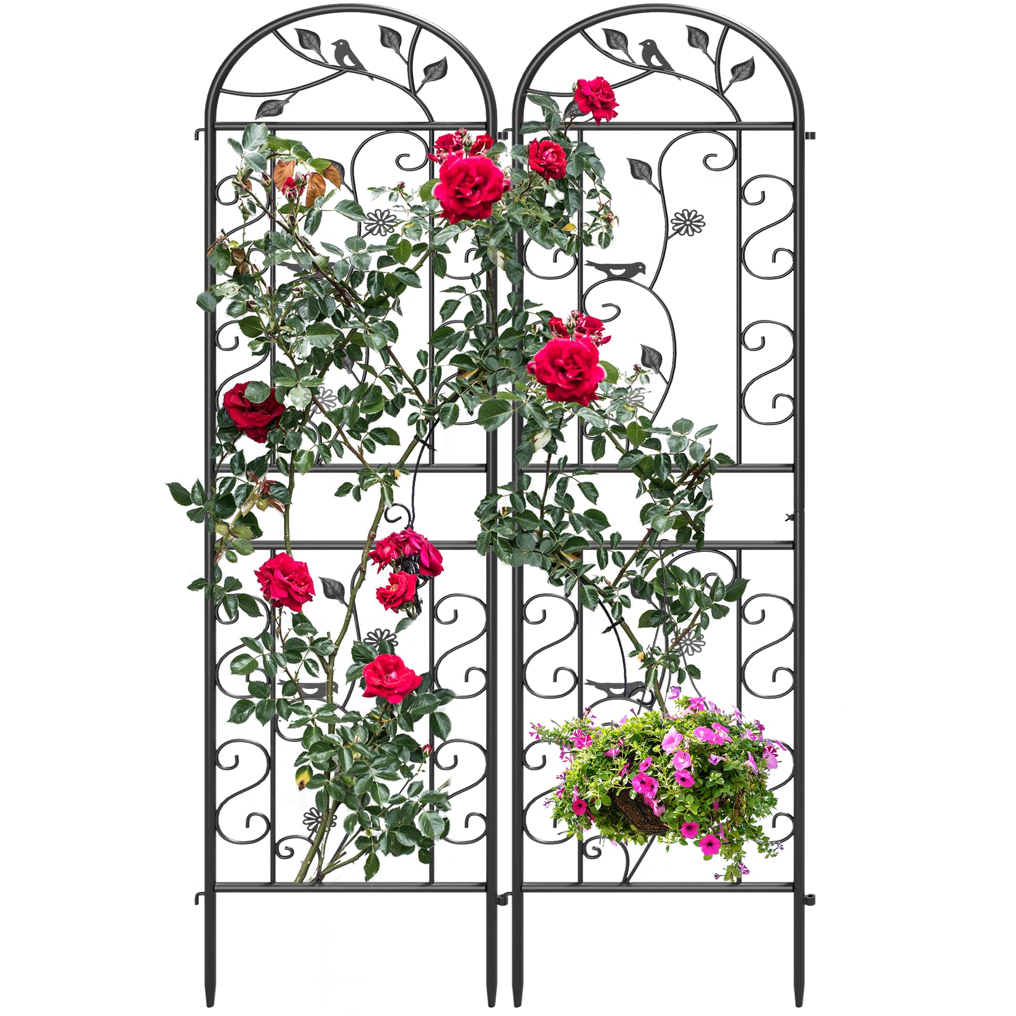 YITAHOME 2 Pack 87x20in Garden Trellises, Black Metal Coated Rustproof Trellis for Climbing Plants Outdoor, Roses, Vegetables, Vines, Cucumbers