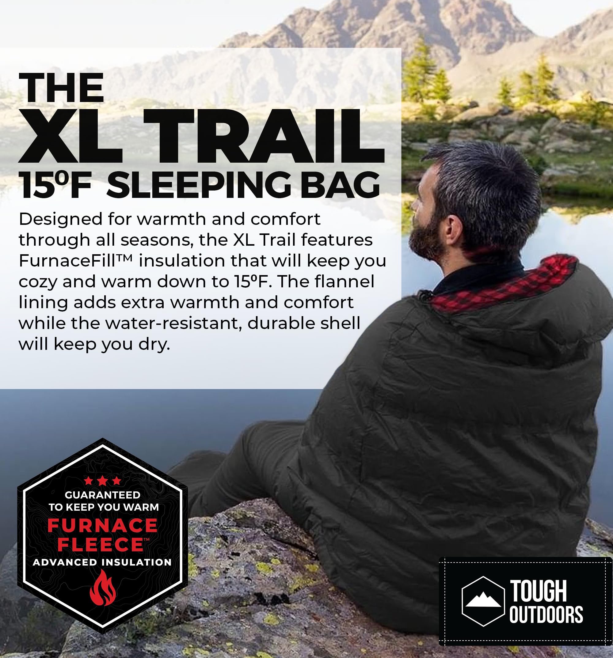 Tough Outdoors All Season Extra Large Sleeping Bag - Adult Sleeping Bag Camping & Backpacking - Cold, Warm Weather & Summer Sleeping Bag - Lightweight Waterproof Compact Sleep Bag w/Compression Sack