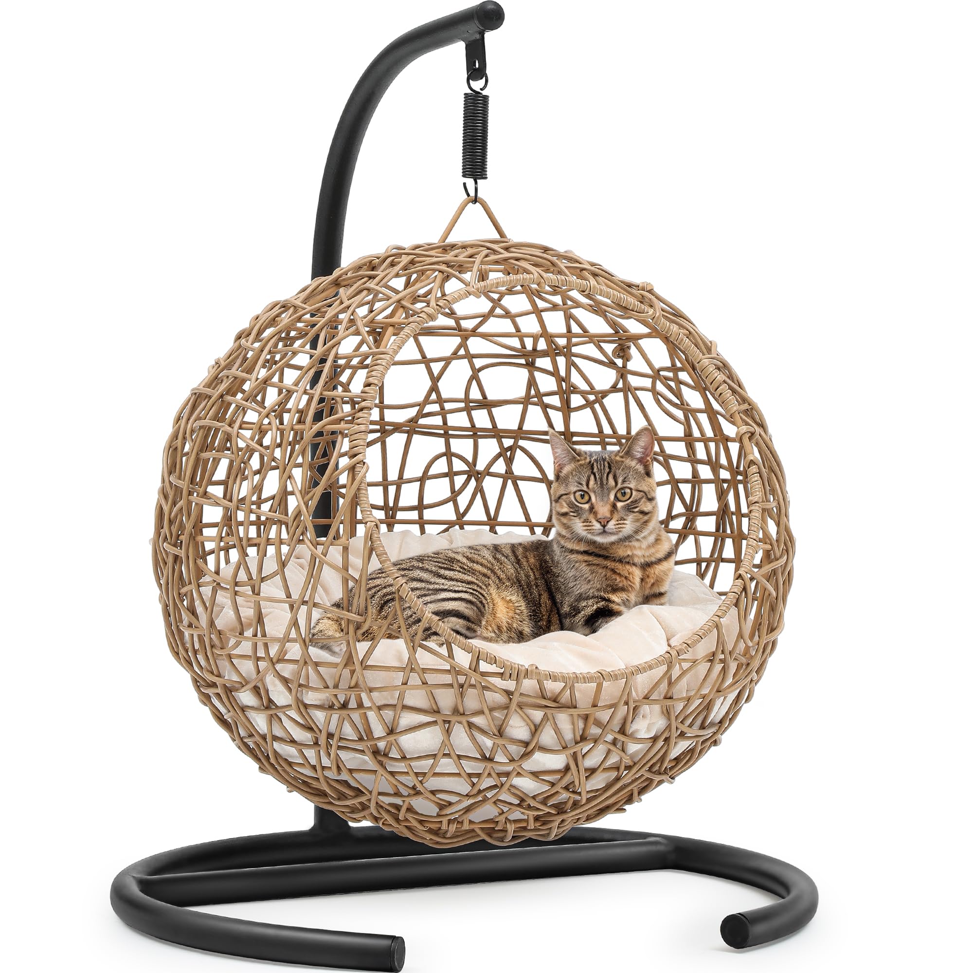 YITAHOME Cat Swing Bed with Stand & Cushion, Cat Egg Chair with Rattan Wicker Appearance, Indoor Hanging Swinging Cat Bed for Cats, Small Dogs, and Small Animals, Orange