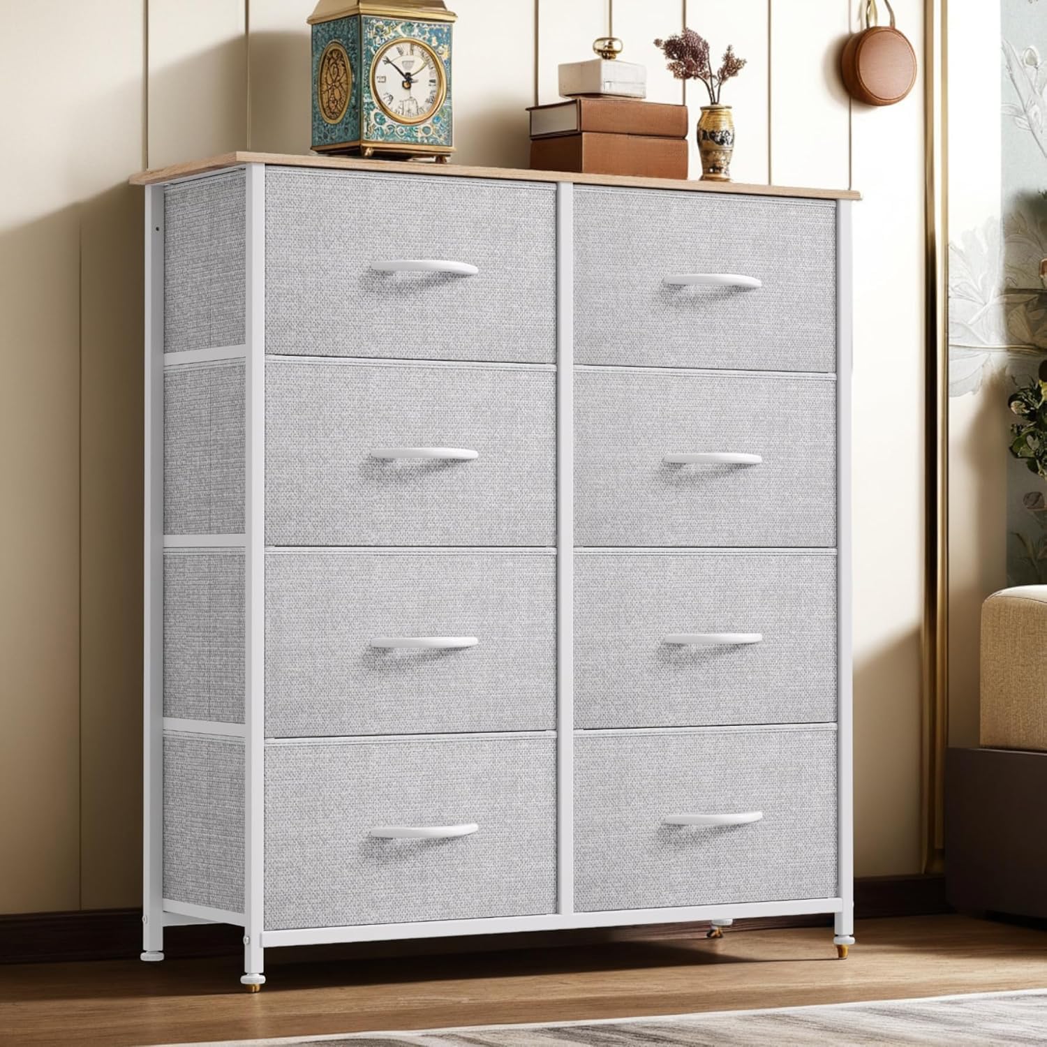DWVO Dresser for Bedroom, Fabric Tower with 8 Drawers, Black Dresser & Chest of Drawers for Closet, Living Room