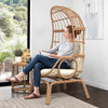 DWVO Swivel Egg Chair Outdoor, 370lbs Capacity Wicker Patio Rotating Basket Chair, All-Weather Small Egg Lounger Chair for Indoor Outside, Beige