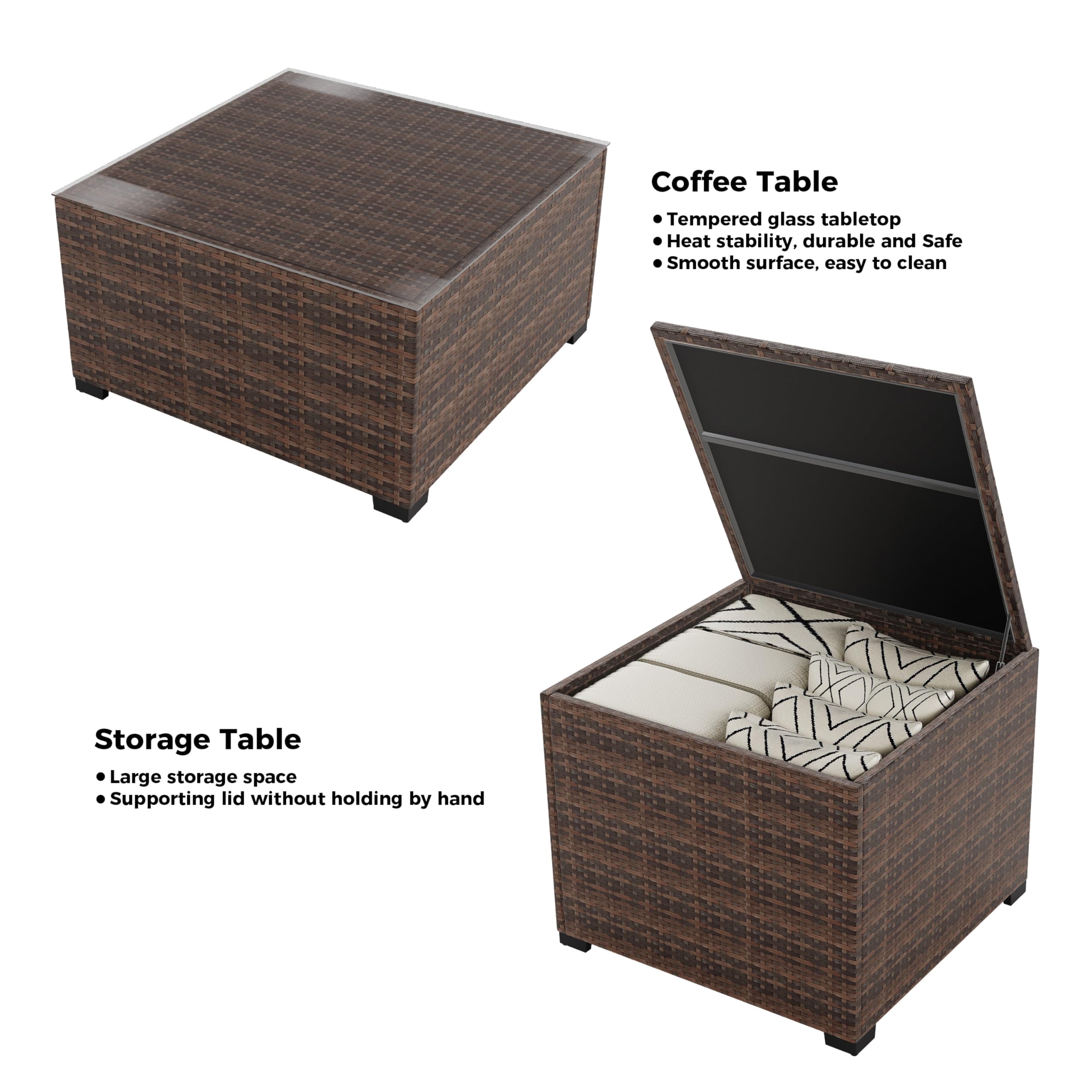 8 Pieces Outdoor Furniture Sets, Patio Conversation Sets with Storage Coffee Table & Water-Resistant Cushions, Outdoor Sectional Furniture for Front Porch, Backyard, Garden
