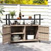 DWVO Patio Storage Cabinet,Outdoor Bar Cart with Glass Top,Outdoor Storage Table with Wheels for Patio, Poolside and Backyard,Light Brown