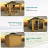 YITAHOME 10x10ft Hardtop Gazebo with Nettings and Curtains, Wood Grain Heavy Duty Double Roof Galvanized Steel Outdoor Combined of Vertical Stripes Roof for Patio, Backyard, Deck, Lawns, Brown