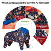 LovinPet Large Big Dog Pajamas - Anxiety Calming Dog Onesie, Pet Pajamas for Dogs, Lightweight Stretchy 4 Legged Style Large Dog Jammies, Space Animals Black Print, Pet Pjs,Black 3XL
