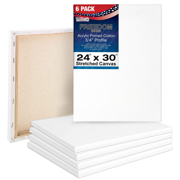 U.S. Art Supply 24 x 30 inch Stretched Canvas 12-Ounce Triple Primed, 6-Pack - Professional Artist Quality White Blank 3/4
