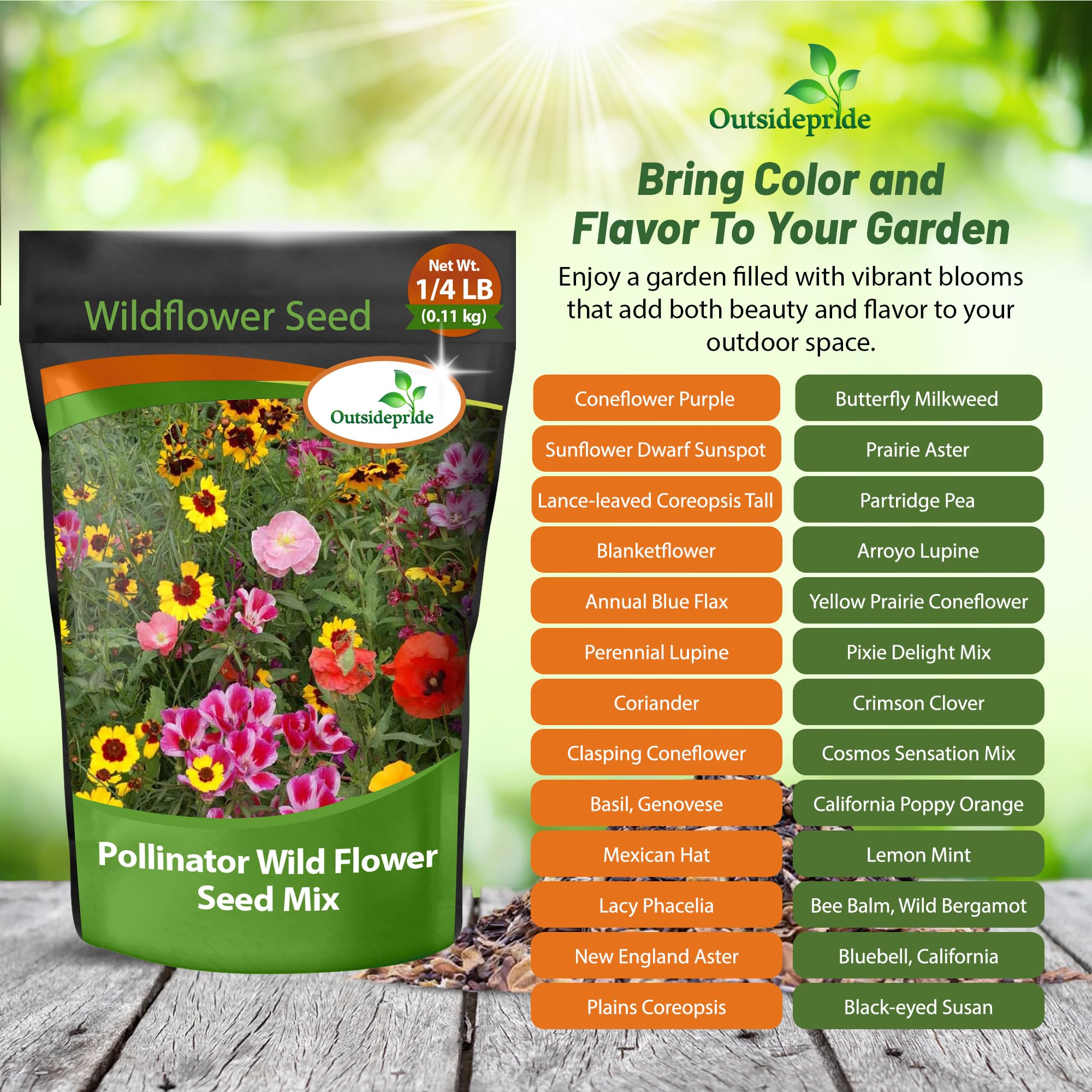 Outsidepride Pollinator Wildflower Seed Mix - 1/4 lb Flower Seeds for Attracting Pollinators, Ideal for All States, Enhances Garden Biodiversity, Supports Bees, Butterflies & Beneficial Insects