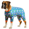 LovinPet Large Breed Dog Clothes Pajamas, Wound Care/Post Surgery Full Coverage Shirt, Dinosaur Land Blue Print, Lightweight Stretchy Knit Pullover Dog Onesie, Pet Pajamas for Dogs, Pet PJ's, 3XL