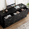 DWVO Large Buffet Sideboard Cabinet with 7 Drawers Power Outlets, Dressers Buffet Table Coffee Bar Wine Bar Storage Cabinet with Side Bags for Dining Room, Living Room (Black)