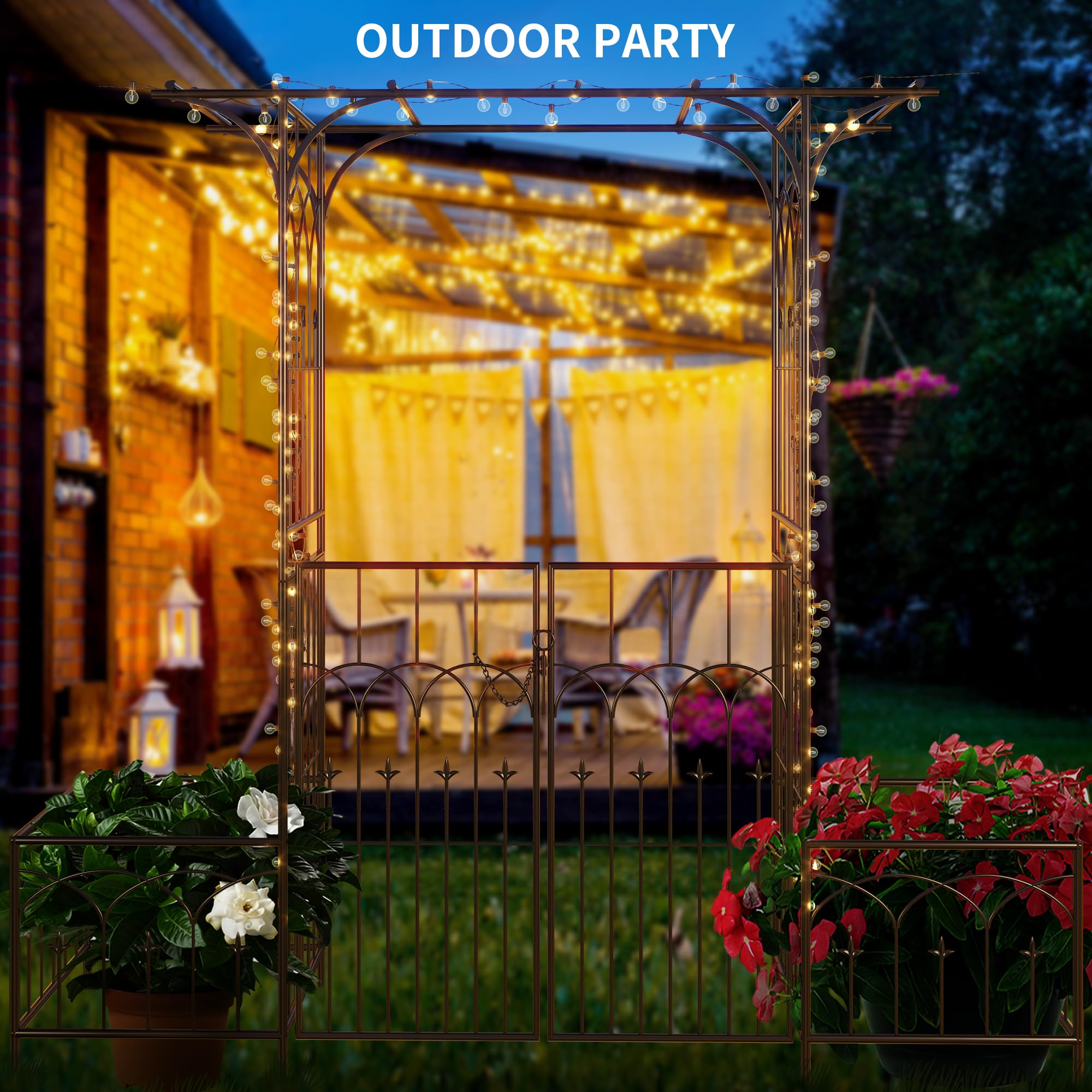 YITAHOME Garden Arbor with Gate and Planter Box, Metal Garden Arch for Climbing Plants Outdoor, Wedding Arches for Ceremony, Garden Arbors and Arches for Lawn, Patio, Backyard