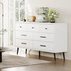 DWVO 7-Drawer Dresser in White Wood with Black Metal Handles, Anti-Tip Safety Feature, Modern Storage Cabinet for Living Room, Hallway, or Entryway