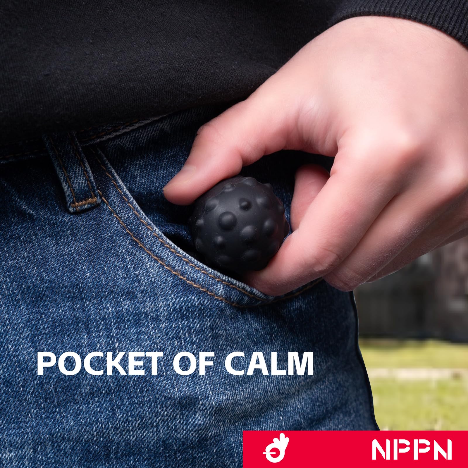 NPPN Large Magnetic Sensory Fidget Ball Toy for Adults, Silent Textured Silicone Magnet Ball Desk Toys for Anxiety Stress Relief Autism ADHD (Black)