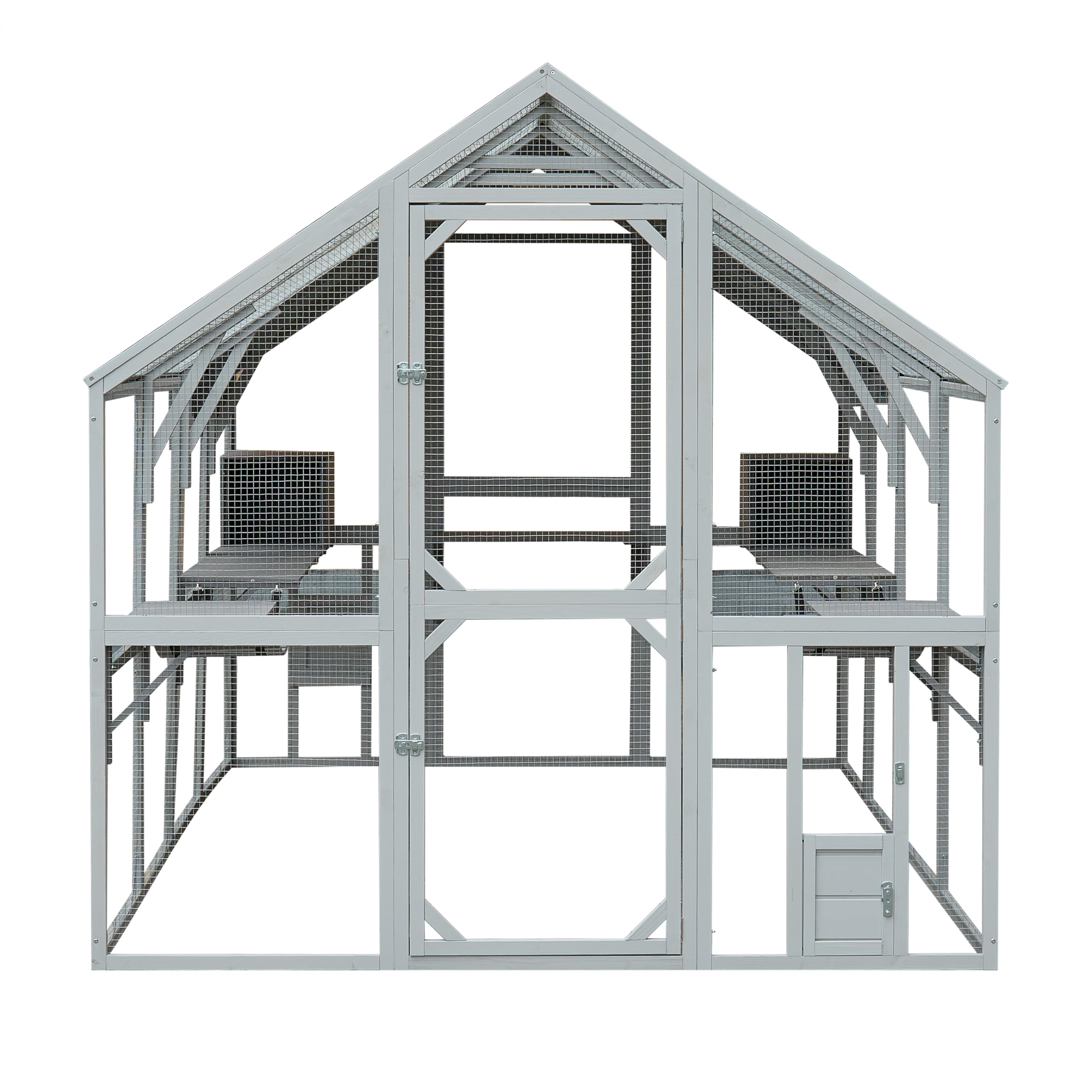 110" Large Wooden Window Catio Outdoor Cat Enclosure Walk in Cat Cage Kitten Playpen Patio with Weatherproof Roof, Multiple Platforms, 2 Bouncy Bridges and 2 Resting Houses