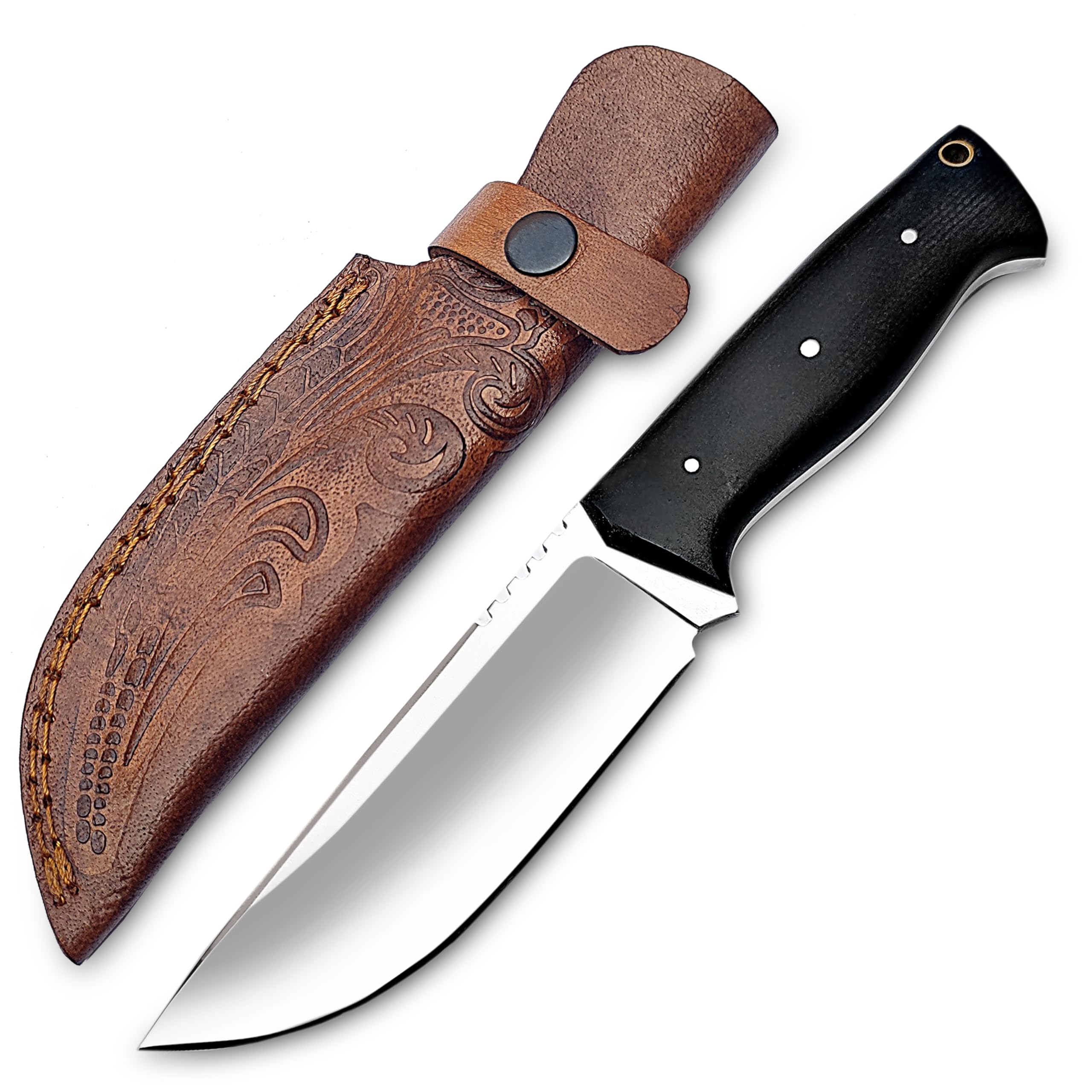 WARIVO Bushcraft Knife - Full Tang D2 Steel Fixed-Blade with Leather Sheath - Skinning & Camping Survival Knife