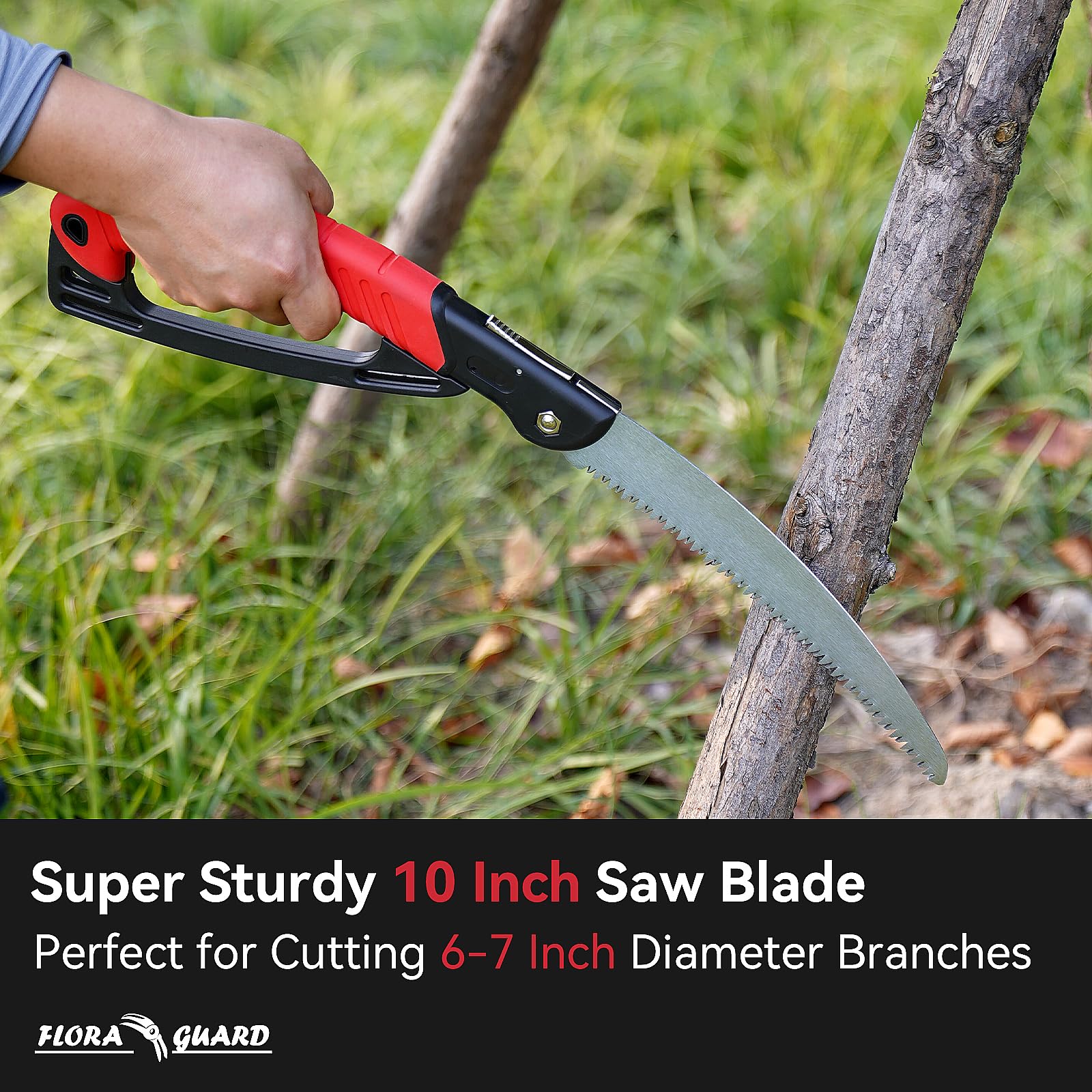 FLORA GUARD 10-Inch Folding Hand Saw, Heavy Duty Pruning Saw with Multi-Level Razer Teeth for Wood Cutting, Tree Trimming, Professional Camping Gardening Tools