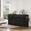 DWVO Large Buffet Sideboard Cabinet with 7 Drawers Power Outlets, Dressers Buffet Table Coffee Bar Wine Bar Storage Cabinet with Side Bags for Dining Room, Living Room (Black)