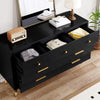 DWVO Black Dresser,7 Drawer Dresser with Wide Drawers and Gold Metal Handles, Wood Dressers & Chest of Hallway, Entryway