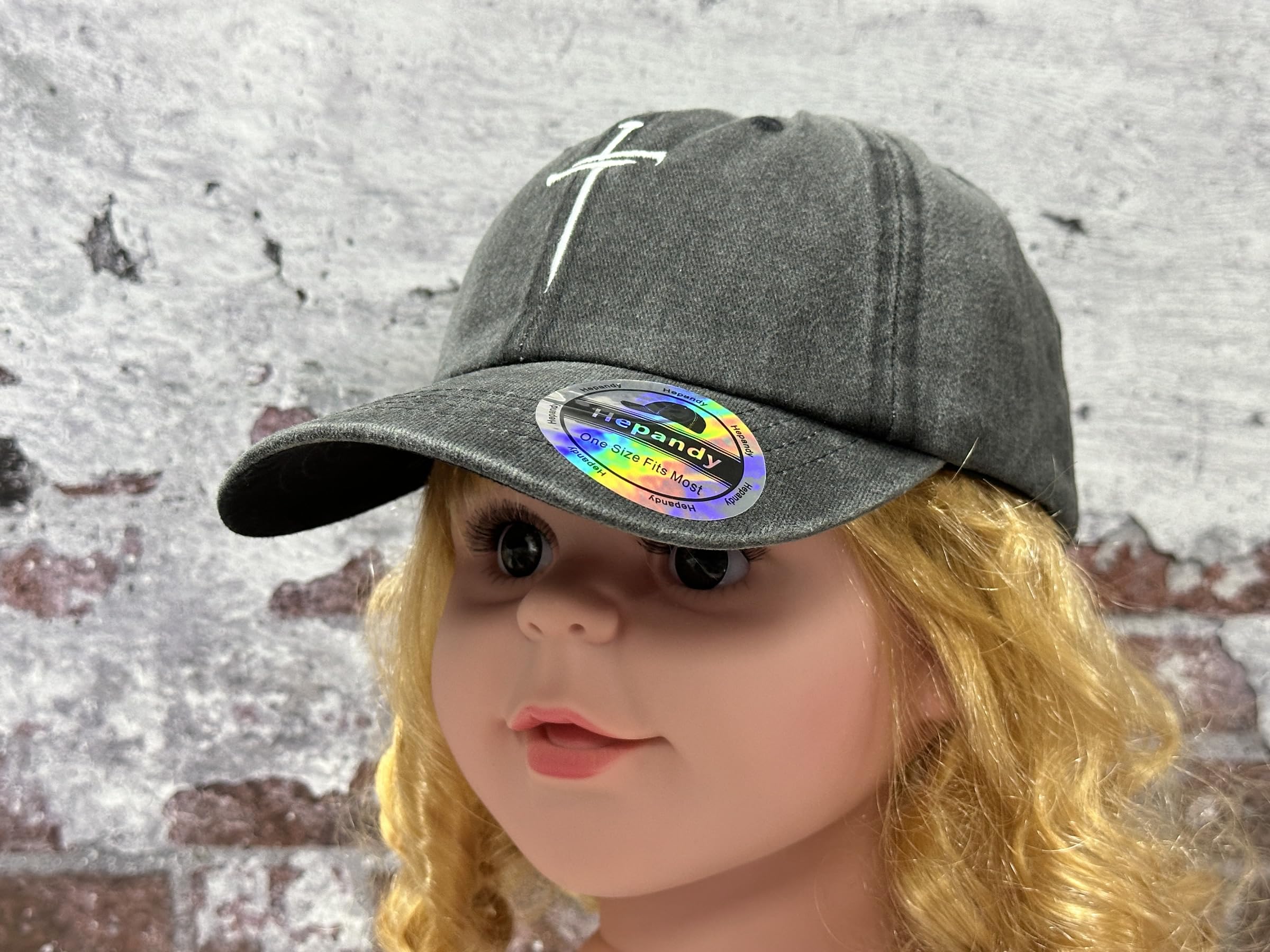 Hepandy Embroidered Three Nails Cross for Toddler, Christian Gifts for Boy Girl, Kids Washed Black Baseball Cap, Child Adjustable Dad Hat