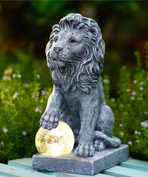 Philodwell Solar Lion Statue for Garden Decor: Outdoor Figurines Sculpture with Ball for Lawn Patio Yard Balcony - Gifts for Mom Grandma Women