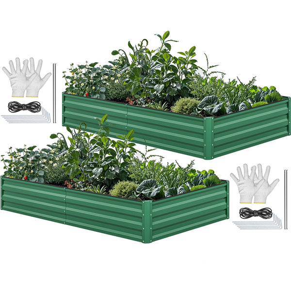 YITAHOME 8x4x1ft 2pcs Large Raised Garden Bed Kit, Galvanized Metal Planter Box with Gloves, Ground Nails & Safety Rubber, Outdoor Above Ground Planters for Plants Vegetables Flowers, Green