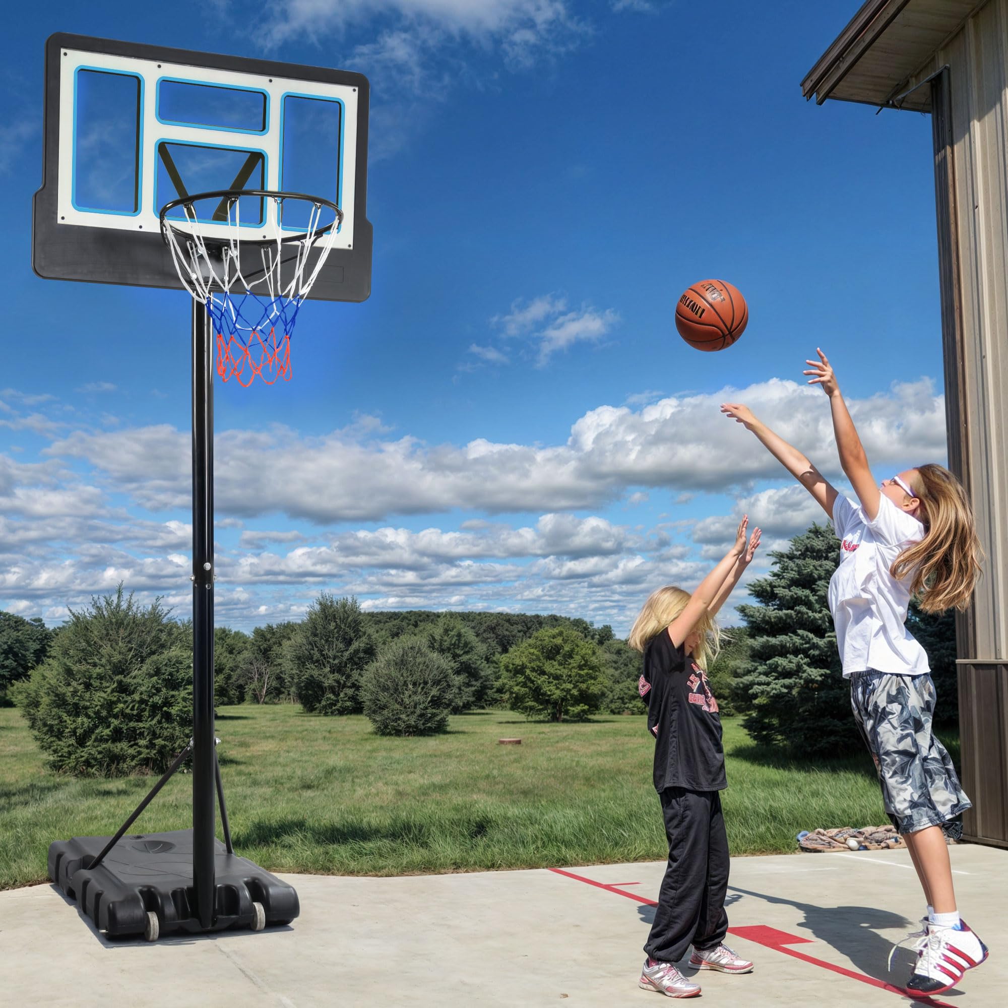 YITAHOME Basketball Hoop Outdoor 10 FT Adjustable, Portable Basketball Goals for Outside, 4.4-10FT Height Adjust, 44in Backboard and 18in Rim