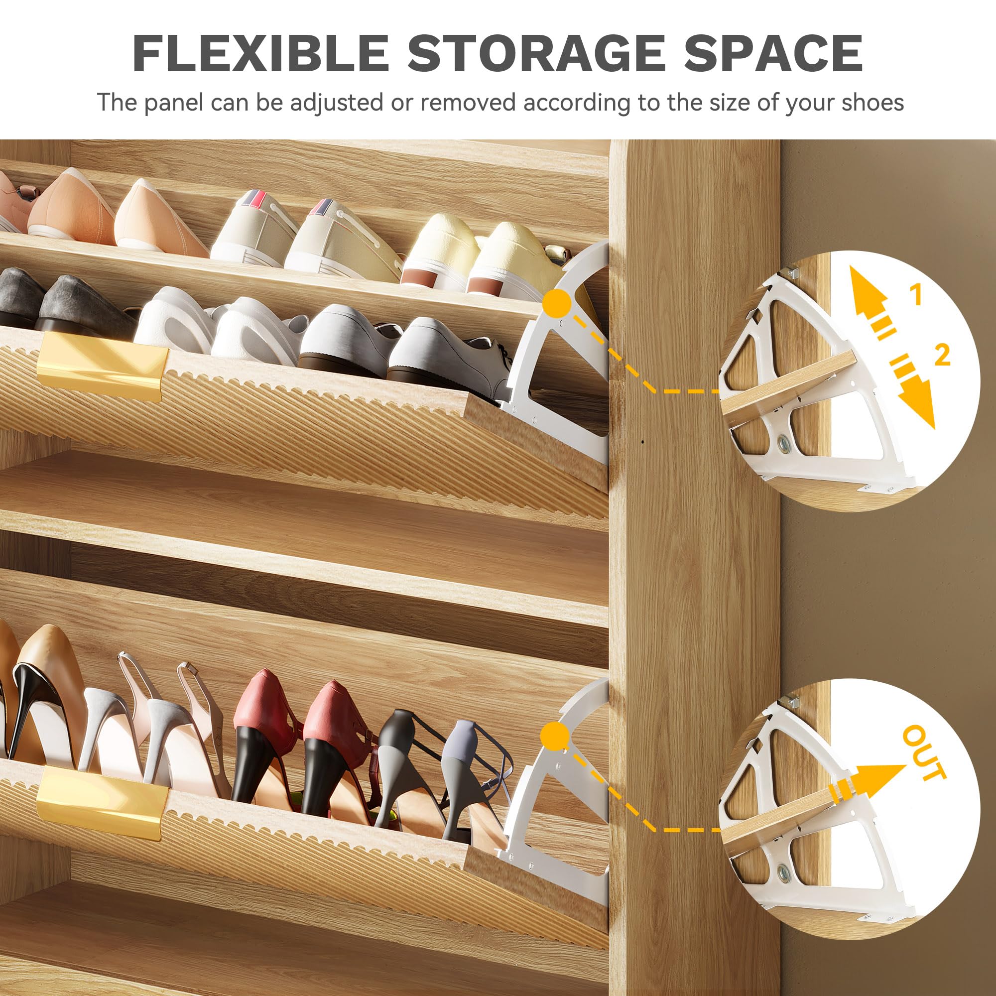 DWVO Narrow Fluted Shoe Cabinet with Air-Purifier, Shoe Storage Cabinet with 2 Flip Drawer, Adjustable or Removable Hidden Shoe Rack Free Standing Shoe Cabinet Organizer for Entryway,Hallway-Natural