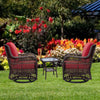 3-Piece Outdoor Wicker Rattan Swivel Rocking Chair Set with Armored Glass Side Table & Premium Cushions - 360° Swivel Patio Furniture for Backyard, Porch, Deck, Balcony, Garden, Rust