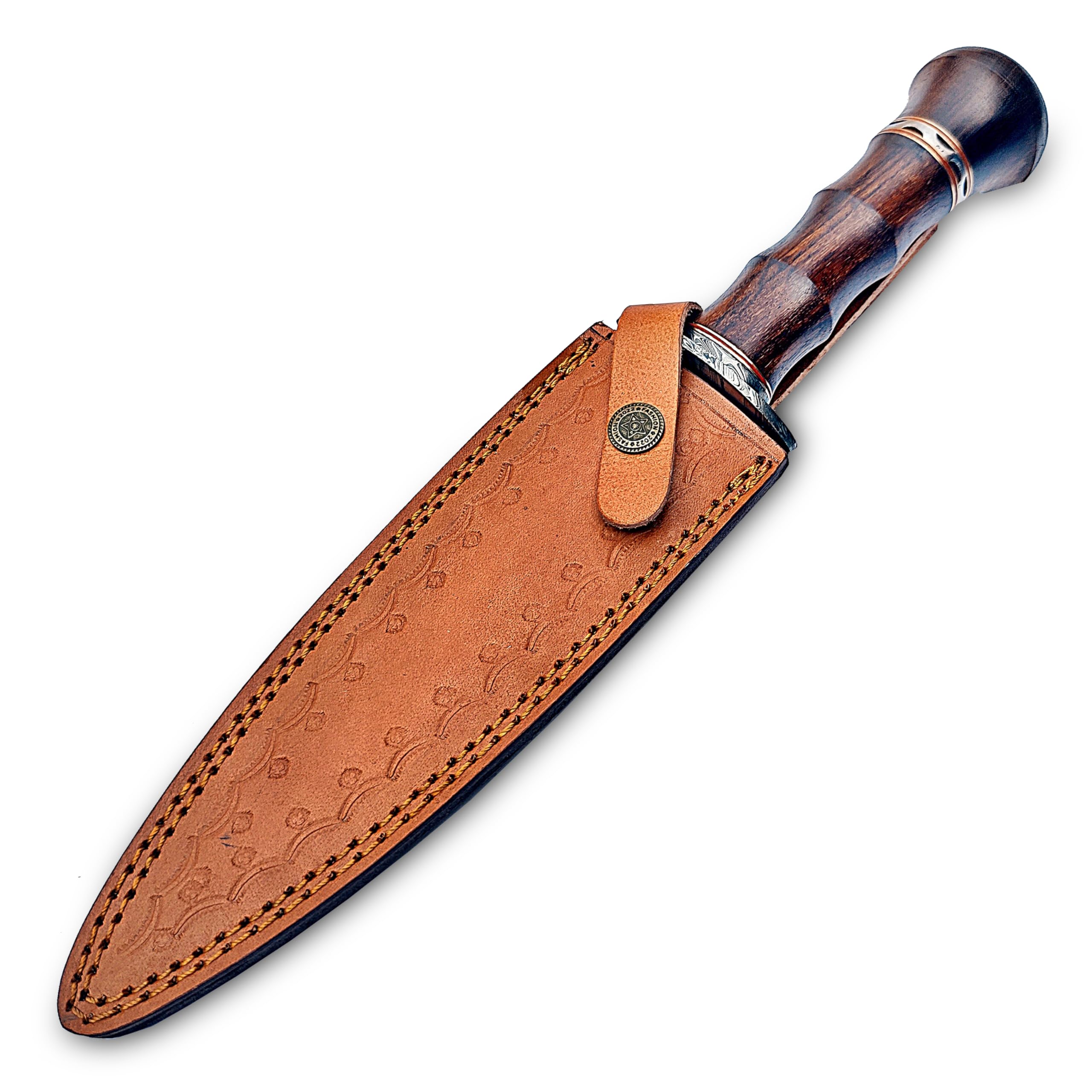 WARIVO KNIFE Handmade Damascus Steel Dagger Knife, 13 Inches Hunting knife Perfect Grip with Wood Handle, EDC Fixed Blade Knife With Leather Sheath for Camping, Tactical, Survival