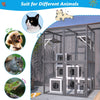Wooden Window Catio Outdoor Cat Enclosure, Large Feral Cat Shelter for Mulitiple Cats, Walk In Cage With 7 Removable Napping Houses, Outside Cats Patio Enclosure Weatherproof Roof Gray