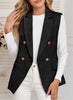 Happy Sailed Black Blazers for Women Business Casual Summer Sleeveless Double Breasted Open Front Tweed Blazer Vest Tops Lightweight Jackets Waistcoat Professional Office Outfits Large