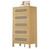 GOOBED Natural Rattan 5 Drawer Dressers Wooden Chest of Drawers with Golden Handles - Modern Large Boho Dressers Storage Cabinet for Living Room Hallway/Entryway Oak Nature