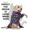 LovinPet Large Big Dog Pajamas - Post Surgery Onesie for Large Dog Breeds, Reflective Stripe, Lightweight Breatheable Stretchy Knit, Charcoal Gray Deep Sea Print, Pitbull Clothes, Pet PJ's, Black M